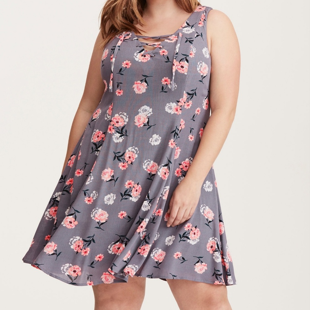 Torrid Grey floral gauze dress